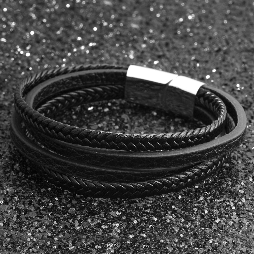 Bracelets & Bangles Men Stainless Steel Leather Bracelets - Minihomy