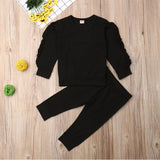 Baby Boys Girls Ruffles Jumper Solid Long Sleeve Sweatshirt Tops Pants - Minihomy