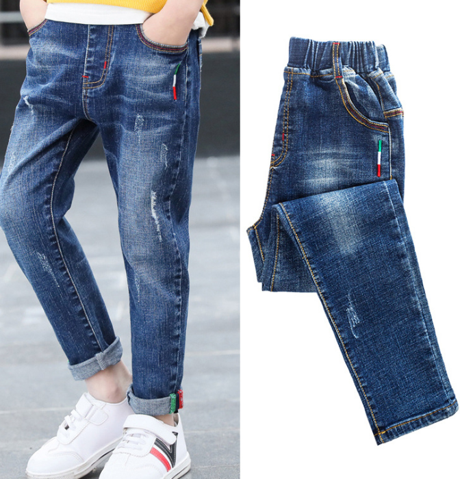 Boys' denim trousers big children's trousers - Minihomy