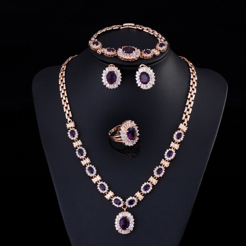 Big Brand Retro Zircon Necklace Set Chain Women - Minihomy