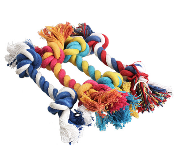 Dog bite rope toy dog rope knot molar bite-resistant color double knot cotton rope toy - Minihomy