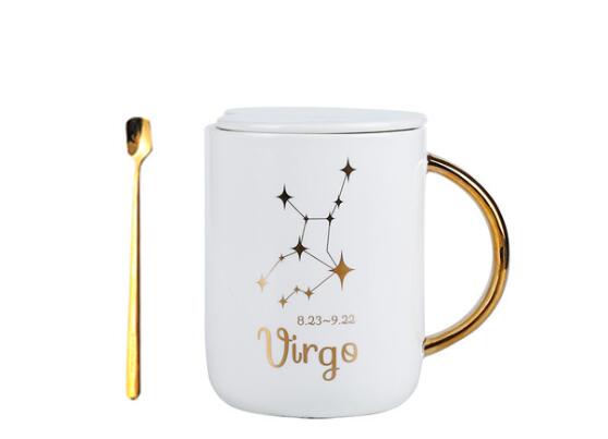 12 constellation roasted flower ceramic mug gift spoon