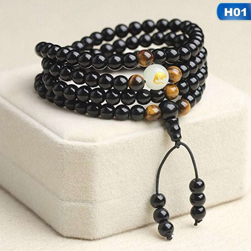 Obsidian multi-circle bead bracelet luminous stone - Minihomy