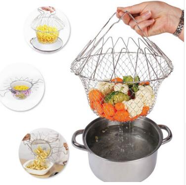 Deep Fry Basket Stainless Steel Multi-function Foldable Chef Cooking Basket Flexible Kitchen Tool for Fried Food Washing Fruits Vegetables - Minihomy