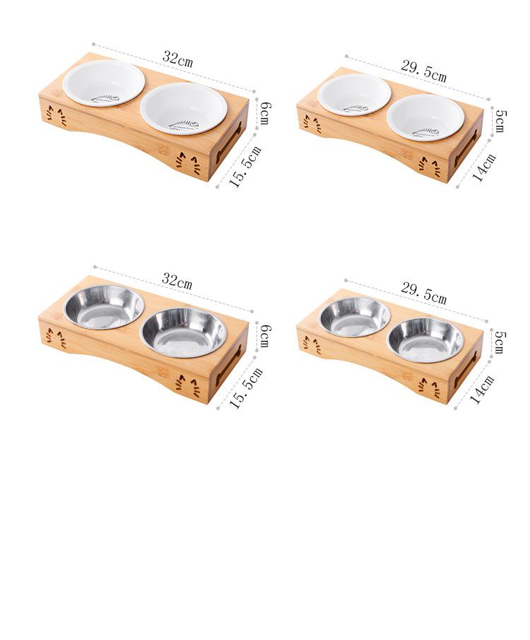 Elevated Cat Dog Bowls with Wooden Stand - Minihomy