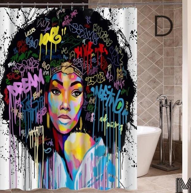 Art Design Graffiti African Girl with Black Hair with Modern Building Shower Curtain for Bathroom Decor - Minihomy