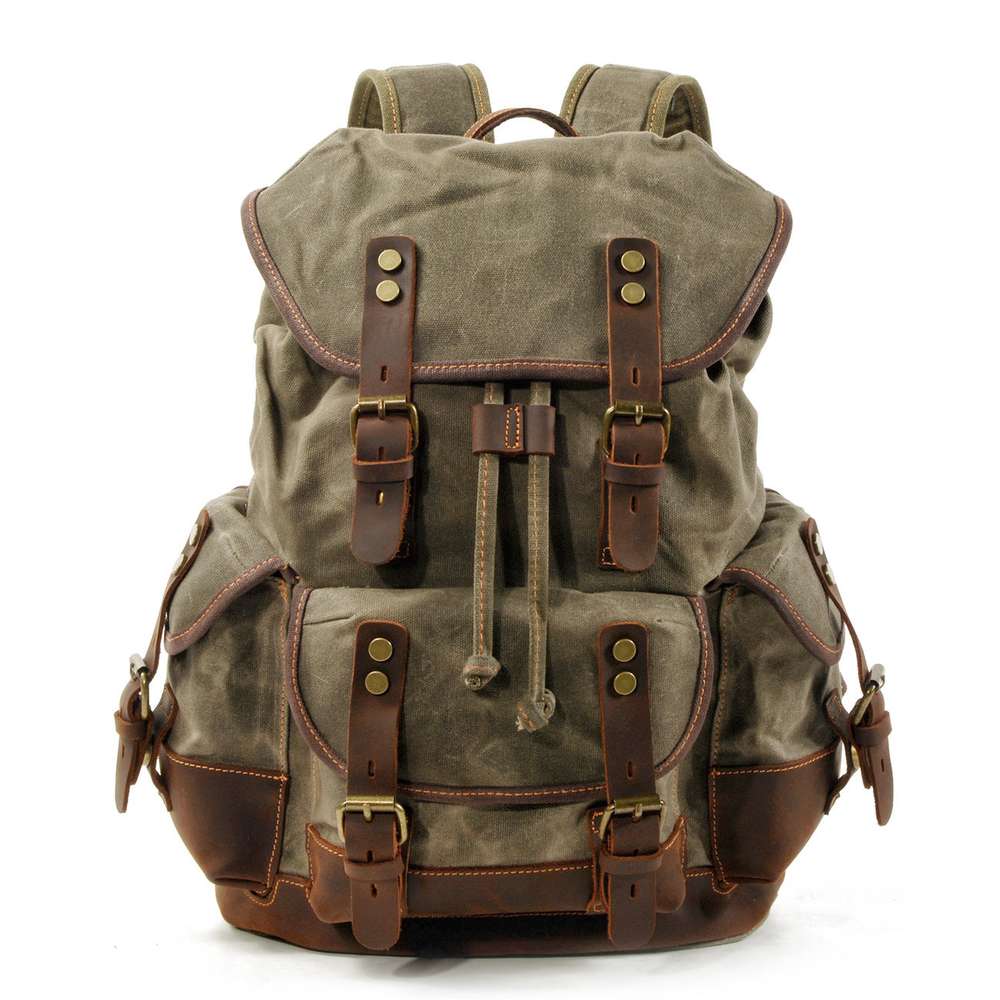 Canvas stitching leather mountaineering bag - Minihomy