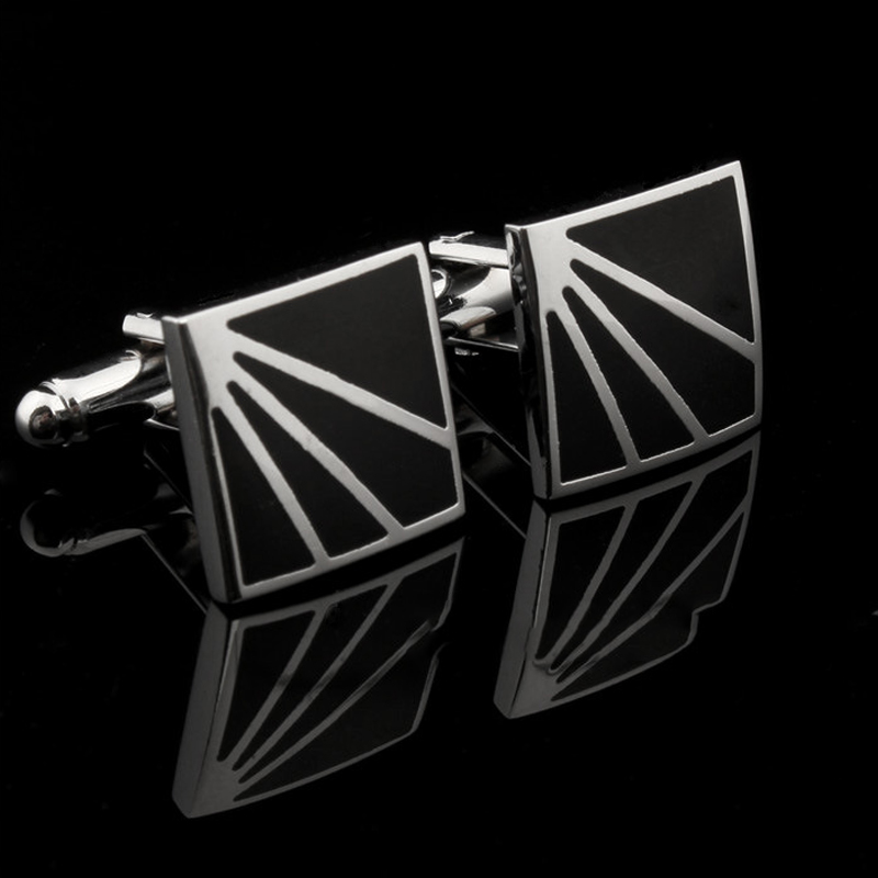 Men's Square Black Enamel White Steel Copper Cufflinks