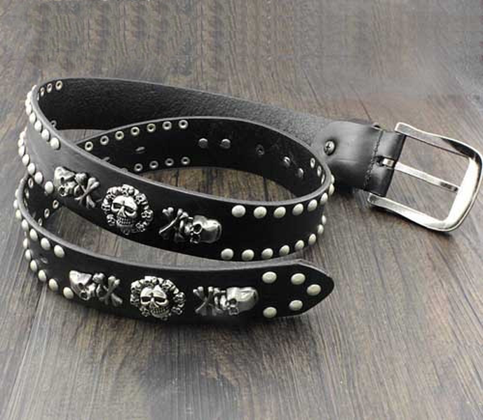 Cowhide Skull Rivet Belt for Men - Punk Rock Gothic Style - Minihomy