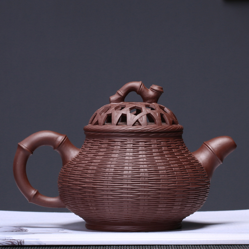 Raw ore purple clay bamboo woven pan pot