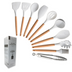 Marbled White Wooden Handle Silicone Kitchenware Set - Minihomy