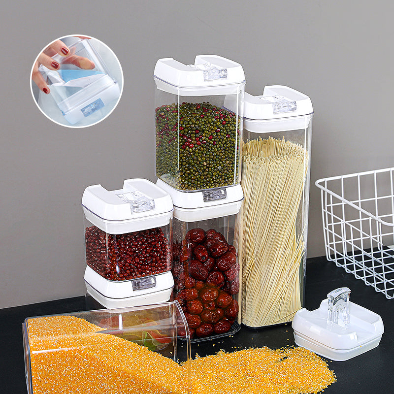 Air-Tight Food Storage Container 7pcs For Cereals Easy Lock Sealed Jar Plastic Transparent Milk Powder Grains Candy Kitchen Organizer - Minihomy