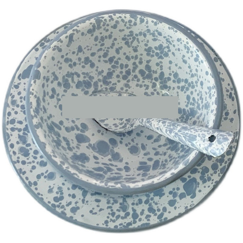 Blue Enamel Splashed Ink Salad Cereal Bowl