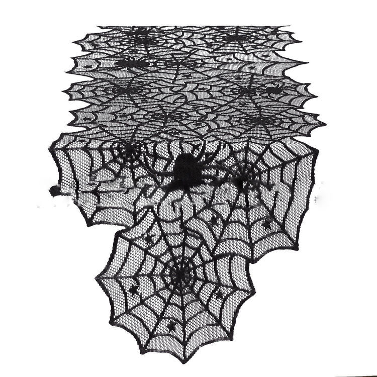 Halloween Table Cloth Black Lace Cover Table Runner Spiderweb Fireplace Scarf - Minihomy