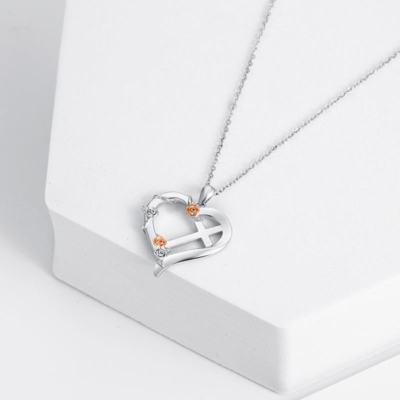 Cross Necklace for Women Sterling Silver Heart Cross Pendant Necklace Jewelry For Women Girls First Communion Easter Gifts