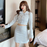 Tweed Slim Short Coat High Waist Bag Hip Skirt Two-piece Suit