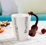 Coffee cup with music notes in the form of saxophone handle ceramic porcelain cup of tea milk method - Minihomy