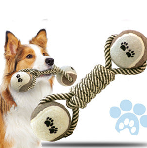 Pet Dumbbell Rope Tennis Ball Chew Toys Teeth Cleaning - Minihomy