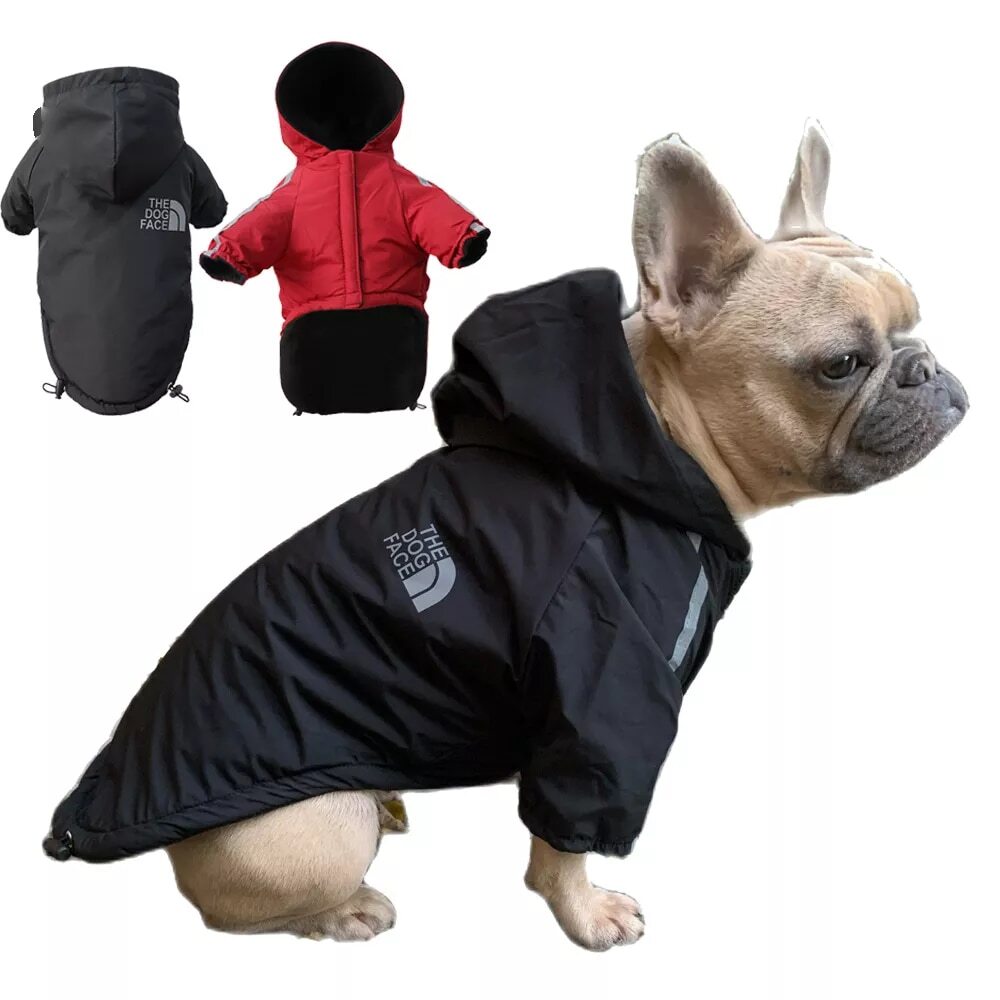 Color: Red, Size: 3XL - Autumn Winter Pet Dog Waterproof Warm Coat Cotton Hooded Jacket The Dog Face Small Dogs Cat Reflective Pet Clothes Winter Coat - Minihomy