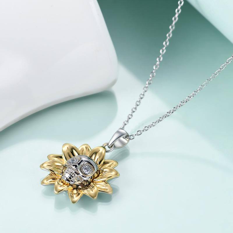 Sunflower Necklaces for Women Sterling Silver S925 with Skull Pendant