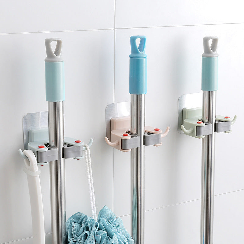 Nail-free multi-function traceless mop holder receives mop hook bathroom wall hanging broom holder mop clip - Minihomy