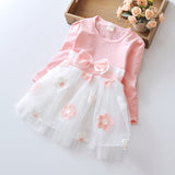 Flower bow long sleeve dress - Minihomy