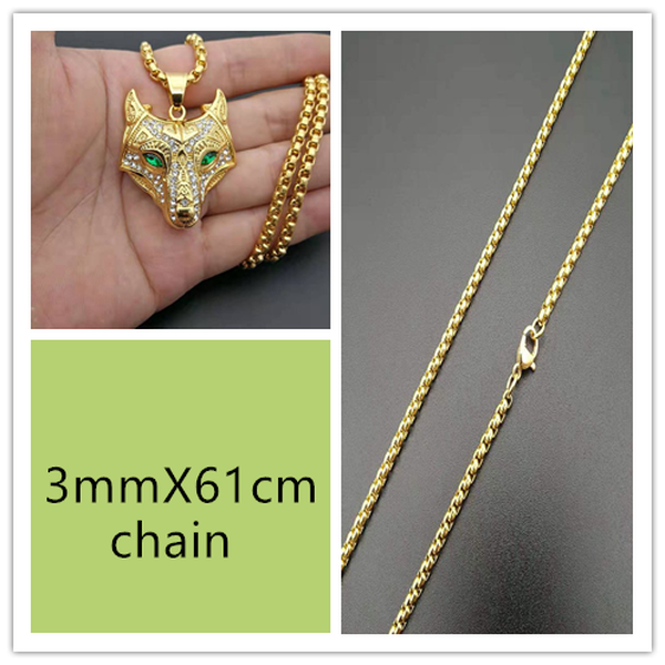 Men Stainless Steel Necklace Gold Color Viking Wolf Head Necklace Pendant With Chain Iced Out Norse Talisman Ethnic Jewelry - Minihomy