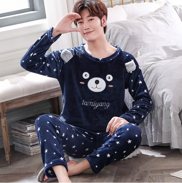 Coral Velvet Thickened Plus Velvet Cartoon Men's Pajamas - Minihomy