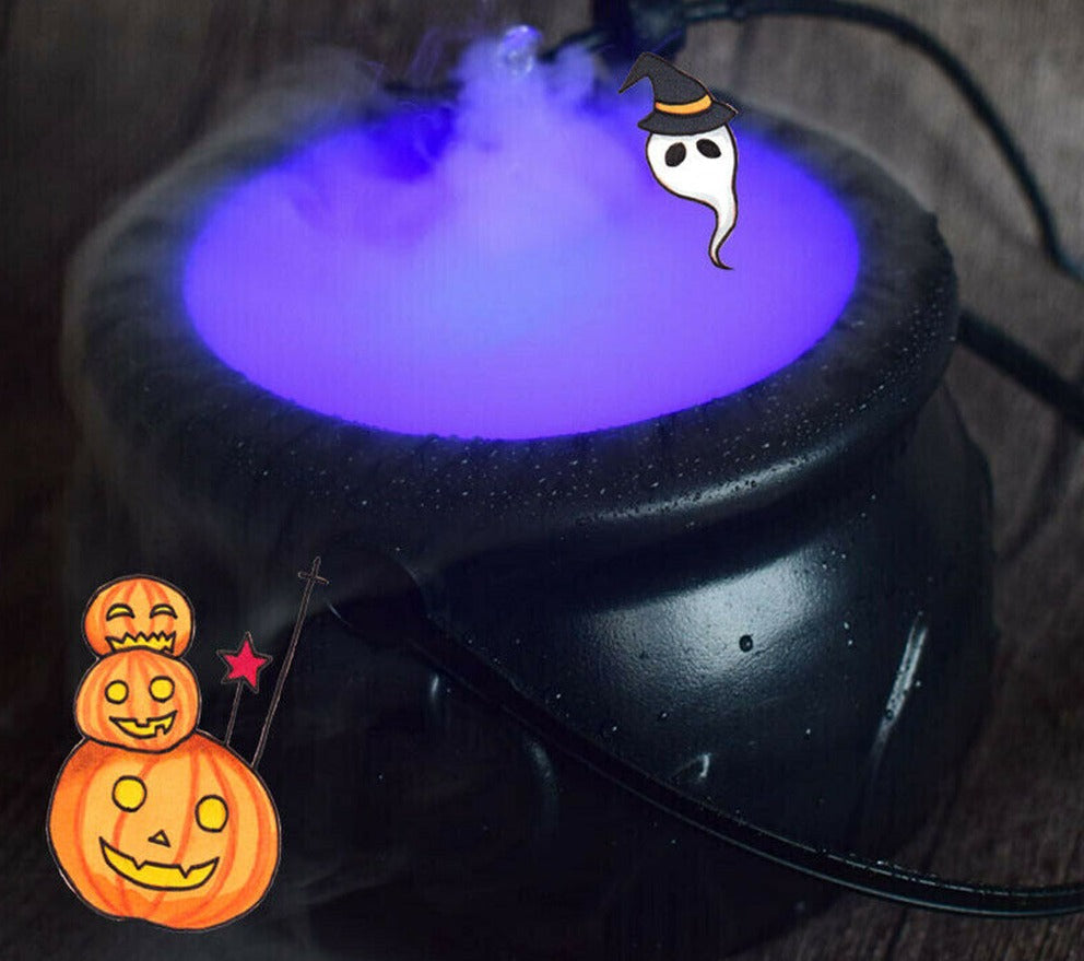 Halloween Witch Pot Smoke Machine LED Humidifier Color Changing Creepy Decor