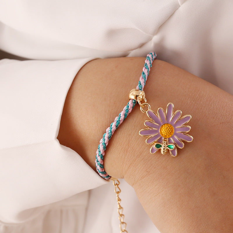 Small Daisy Bee Multicolor Twist Rope Bracelet Personality Creativity