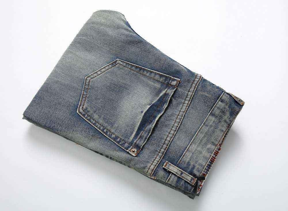 Men's shredded nostalgic jeans flag bottom cloth more worn and washed denim trousers - Minihomy