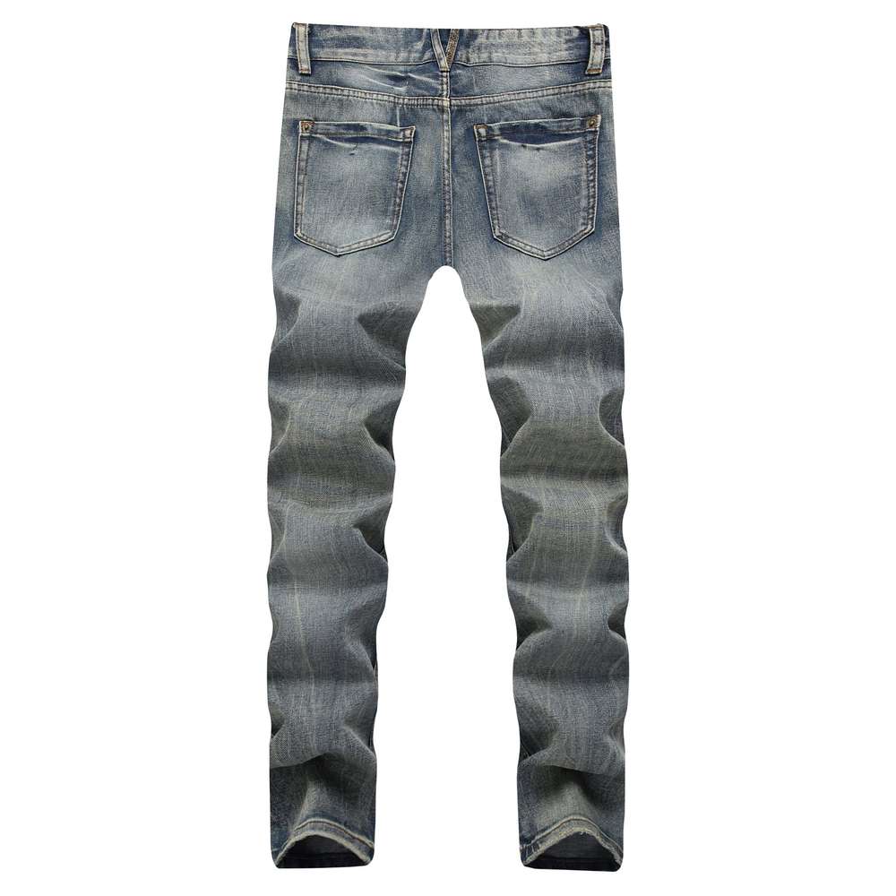 Men's shredded nostalgic jeans flag bottom cloth more worn and washed denim trousers - Minihomy