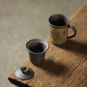Japanese Style Rock Mine Office Hand-made Ceramic Tea Cup With Lid