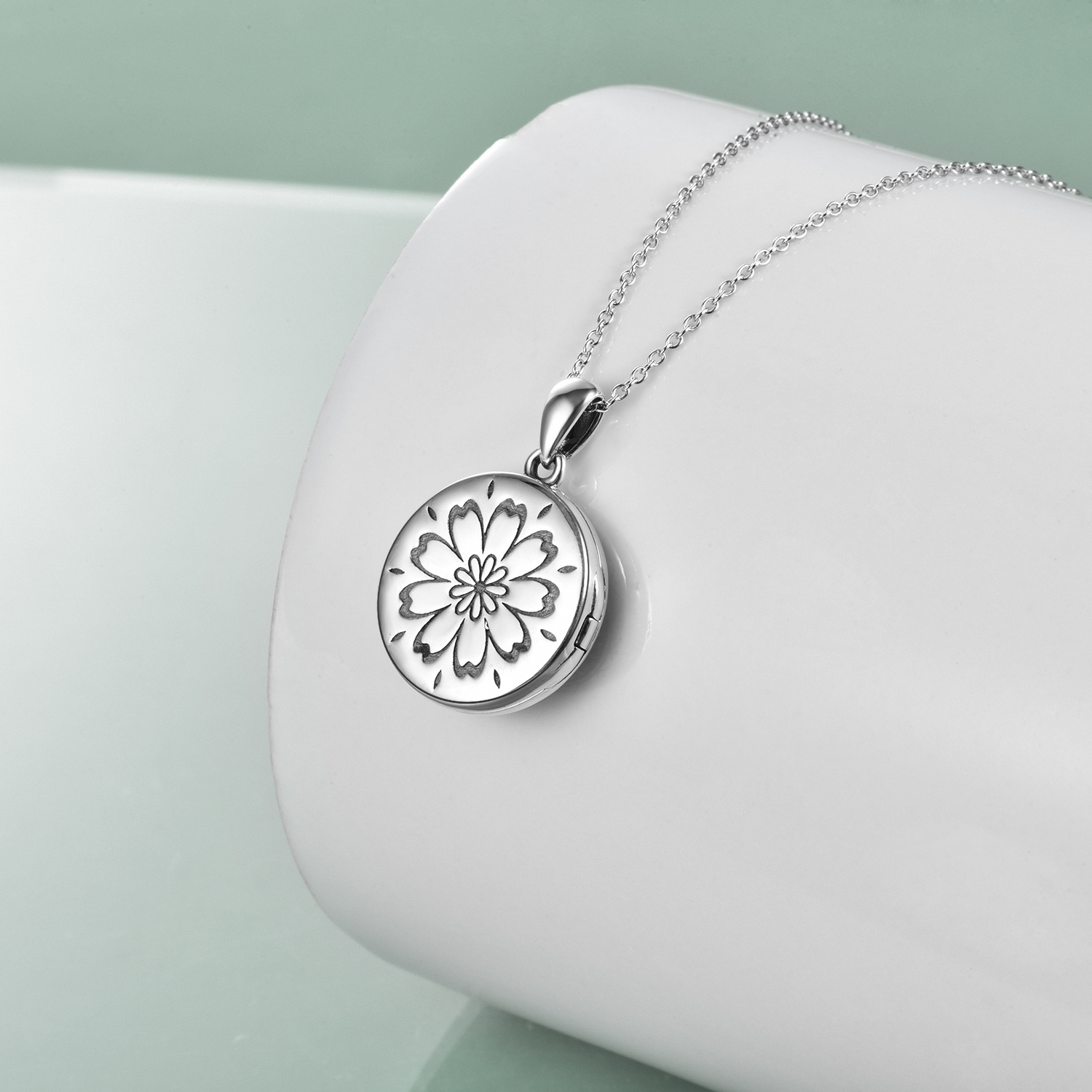 Sterling Silver Daisy Open Locket Photo Necklace