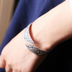 S999 Pure Silver Phoenix Peony Wide Side Thai Silver Matte Retro Ethnic Style  Bracelet Women