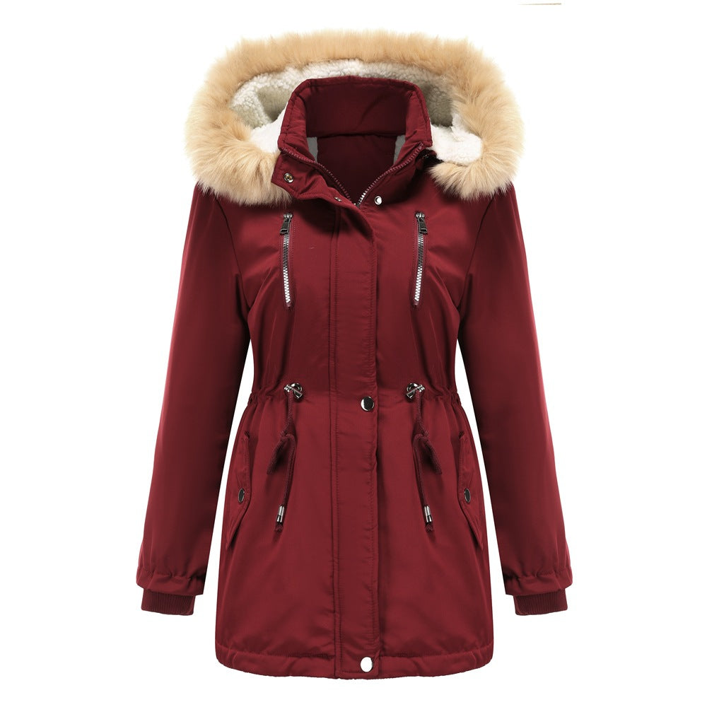 Thick Lamb Velvet Loose Ladies Cotton Jacket With Detachable Hood And Fleece Jacket