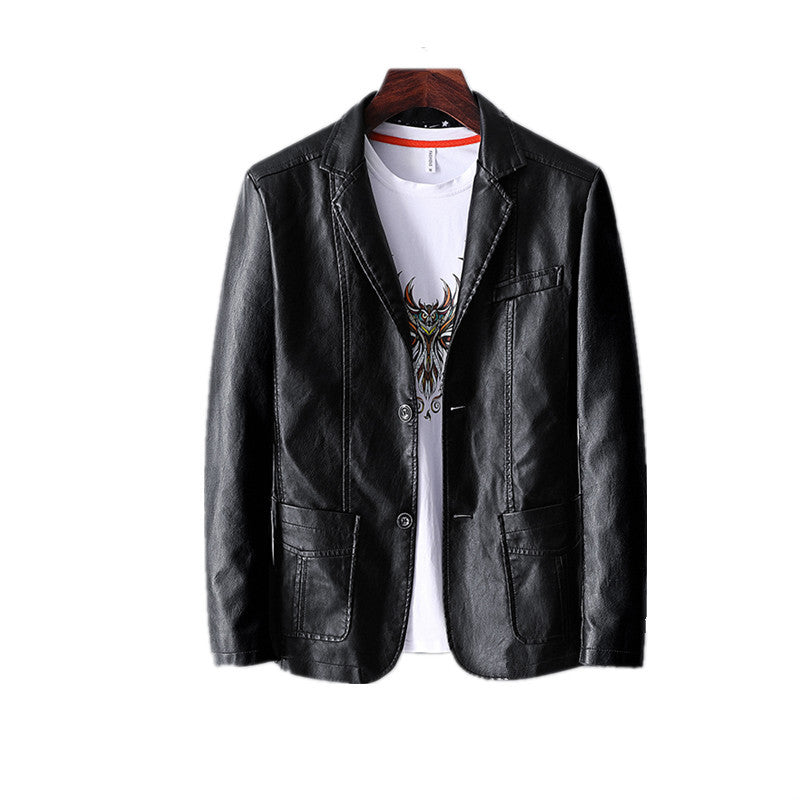 Leather Men's Autumn And Winter Jacket Thin Lapel - Minihomy