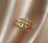 Double Cross Miniature Copper Inlaid Zircon Ring - Minihomy