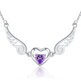 Angel Wings Necklace Pure Silver 925 Jewelry Romantic Purple Crystal Heart Necklaces For Women - Minihomy