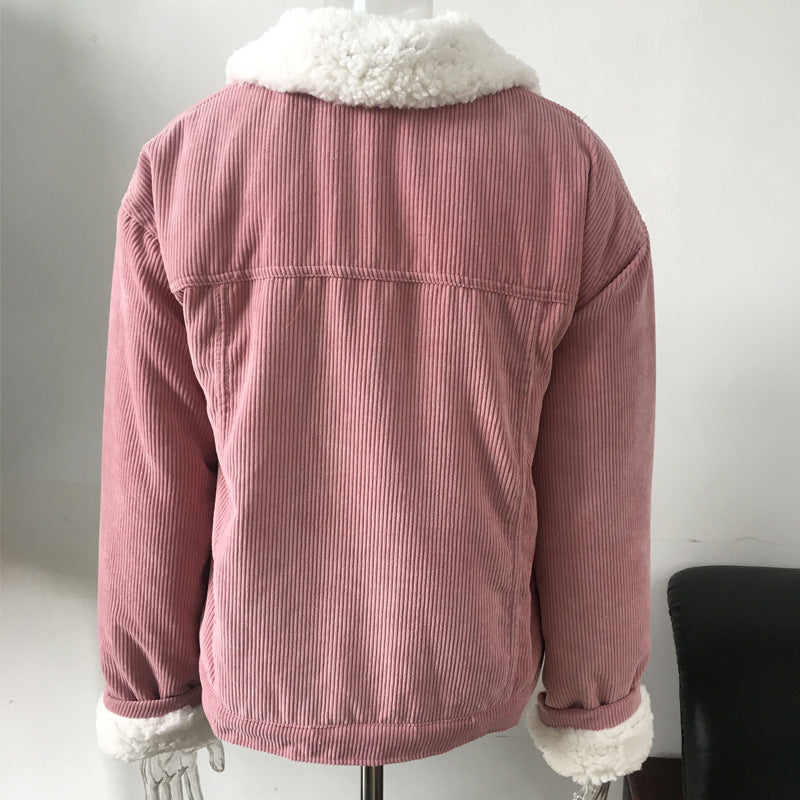 Corduroy lambskin padded jacket long - Minihomy