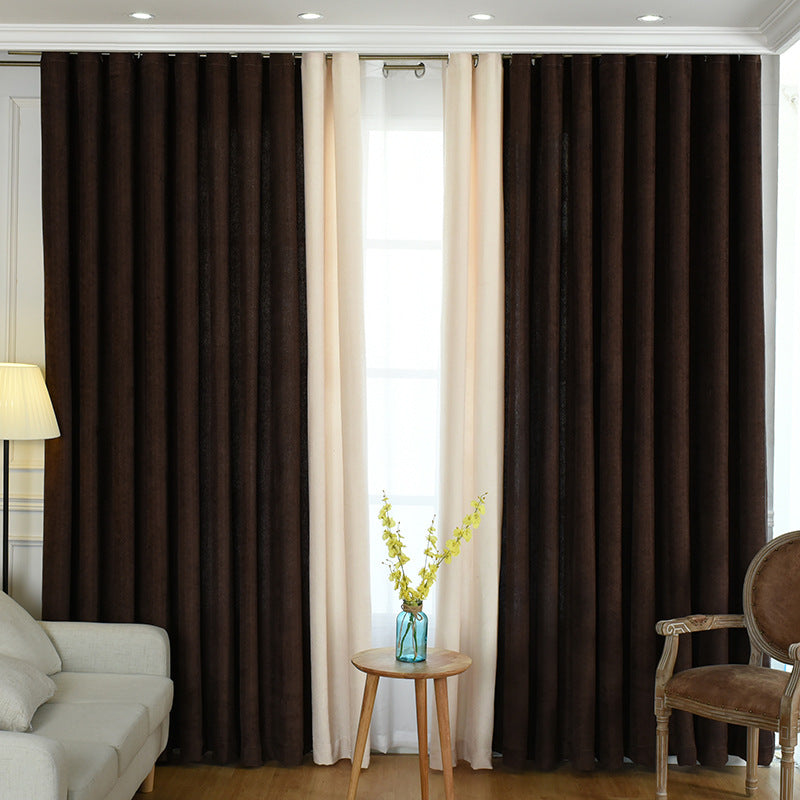 Stitching simple solid chenille curtain high shading curtain - Minihomy