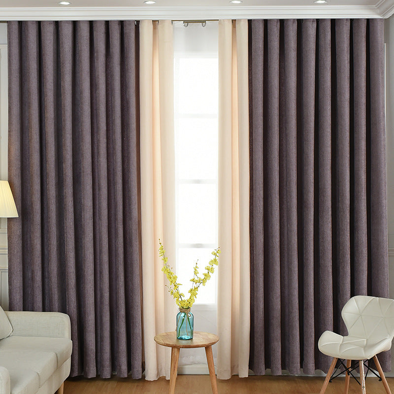 Stitching simple solid chenille curtain high shading curtain - Minihomy