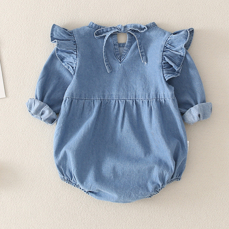 Girl baby jeans wear a triangular climbing suit