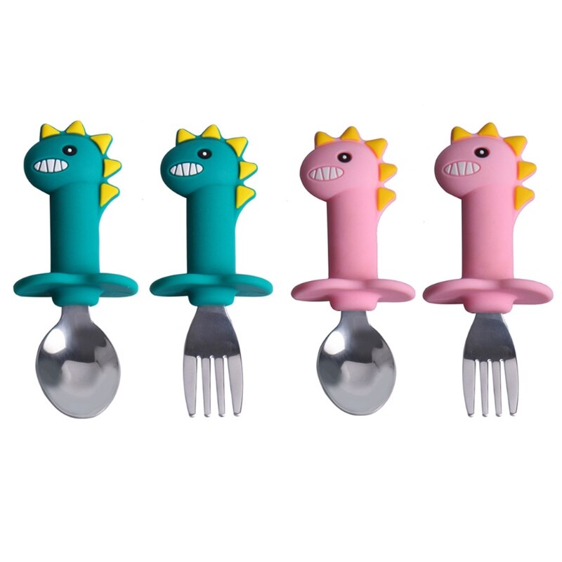 Baby Silicone Spoon Stainless Steel Training Fork - Minihomy