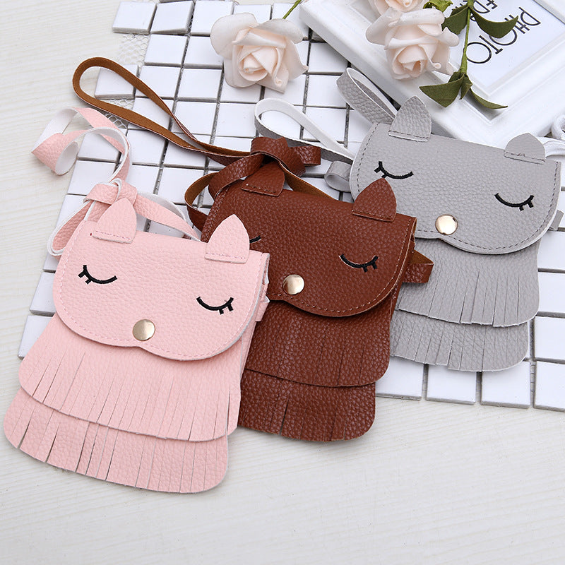 Girls change small bag children bags Pu all-match creative  package small fox tassel bag