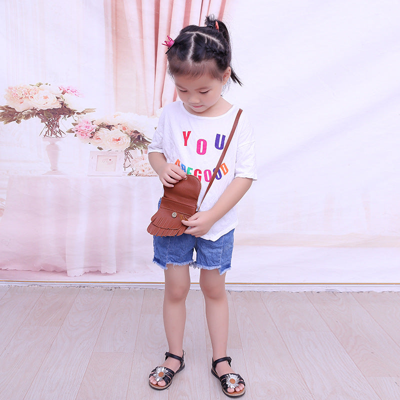 Girls change small bag children bags Pu all-match creative  package small fox tassel bag