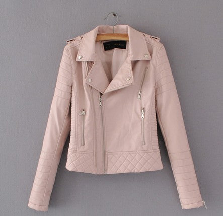 Women Spring Autumn Soft Faux Leather Jackets Lady Motorcyle Zippers Biker Coats