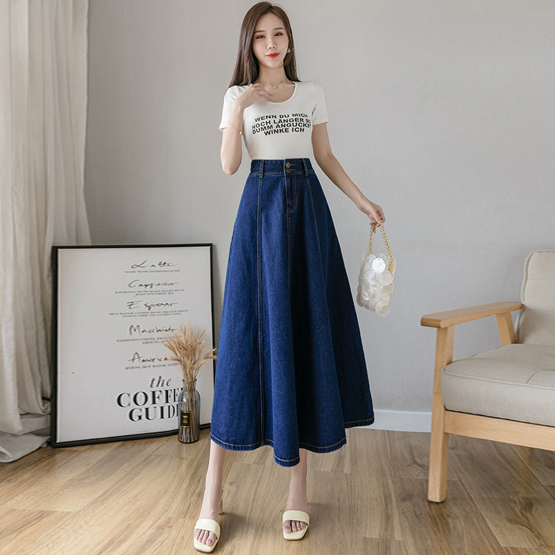 Ladies Mid-length Denim Umbrella Skirt - Minihomy