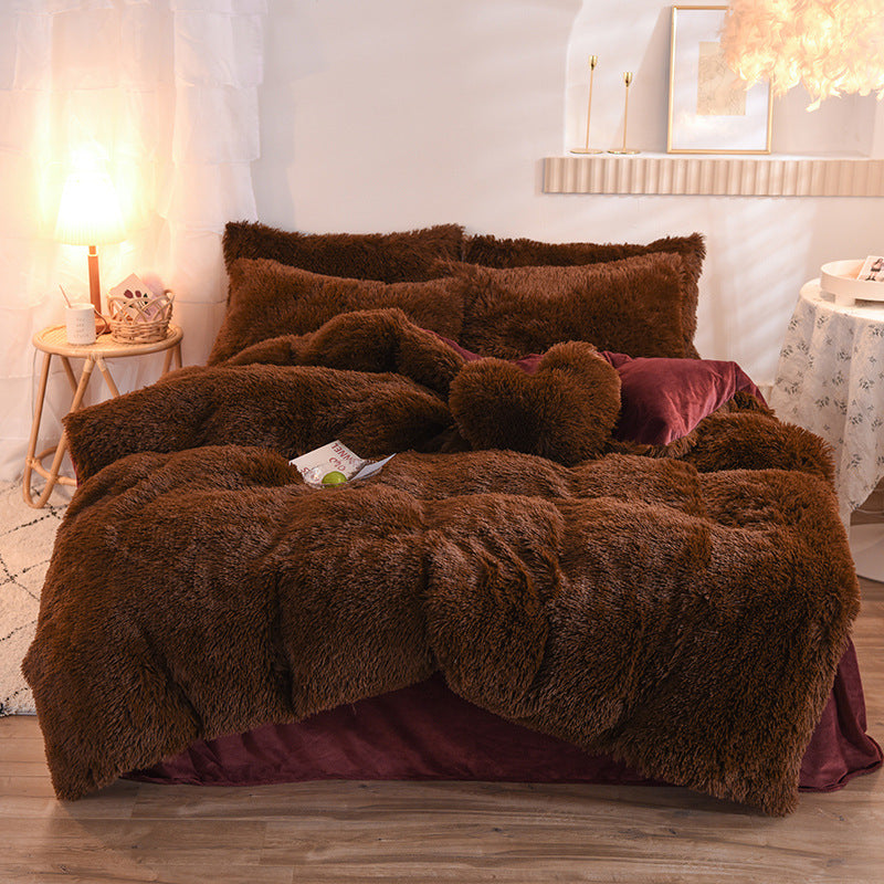 Duvet Cover Queen King Winter Warm Bed Quilt Cover Pillowcase Fluffy Plush Shaggy Bedclothes Bedding Set