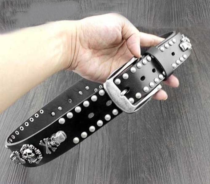 Cowhide Skull Rivet Belt for Men - Punk Rock Gothic Style - Minihomy